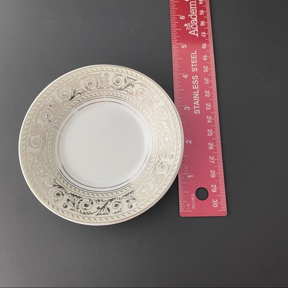 Vintage Fine Porcelain Small 4” White/ Sliver - Gray Printed Round Plate/ Saucer - Picture 3 of 3
